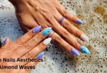 blue nails aesthetics almond waves