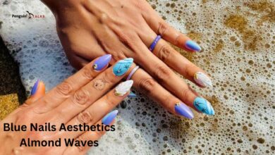 blue nails aesthetics almond waves